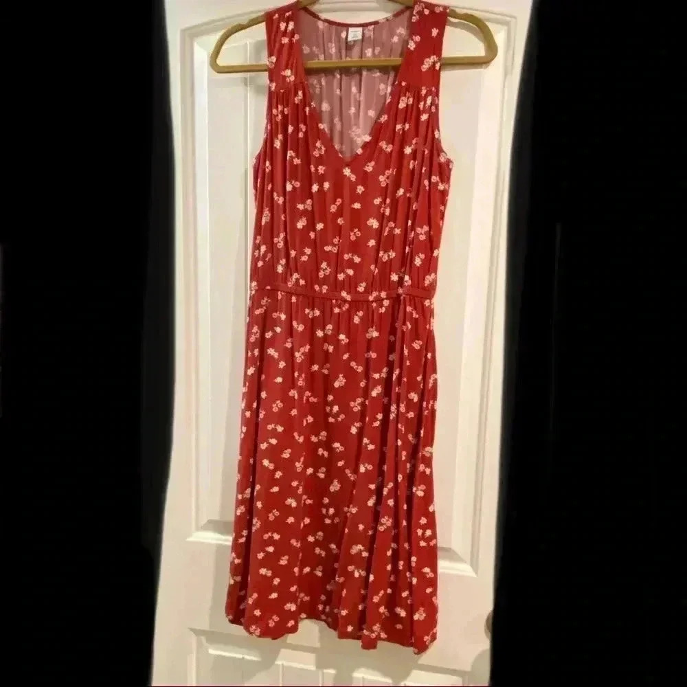 Old Navy Red Floral Sleeveless V-Neck Dress